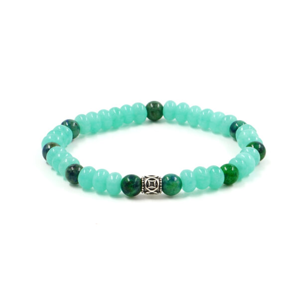 Bracciale Elastico con quarzo spugna verde, azzurrite, elemento in argento 925