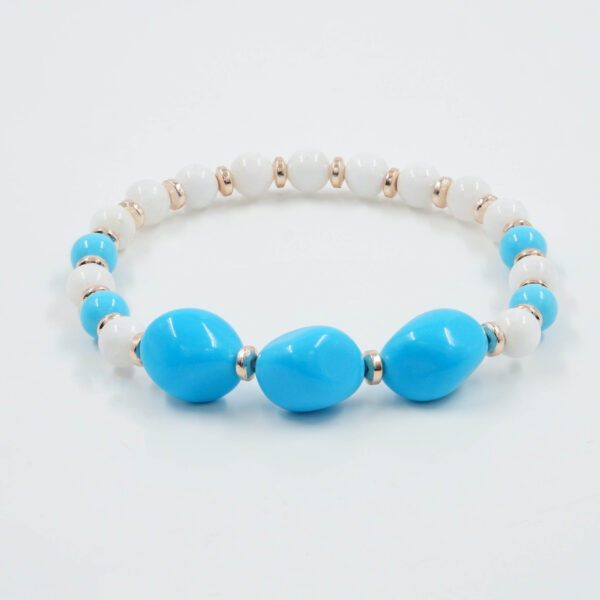 Bracciale Elastico con pasta di turchese, pietra di luna bianca, ematite