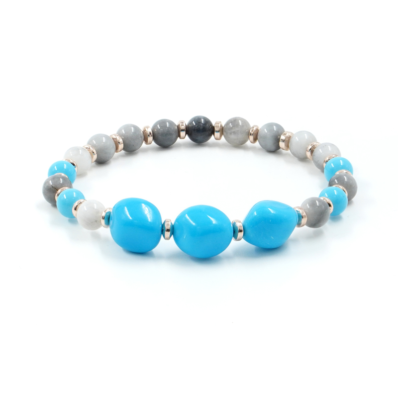 Bracciale Elastico con pasta di turchese, occhio d'aquila, ematite