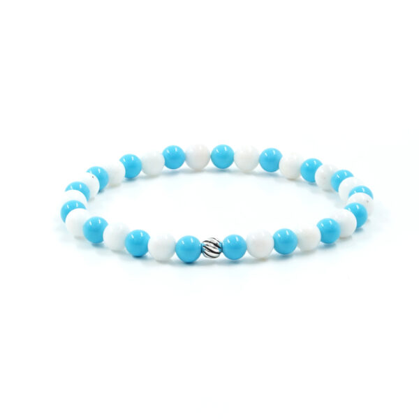 Bracciale Elastico con pasta di turchese, pietra di luna bianca, elemento in argento 925