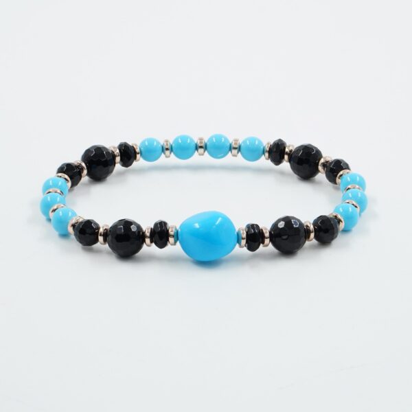 Bracciale Elastico con pasta di turchese, agata nera, ematite