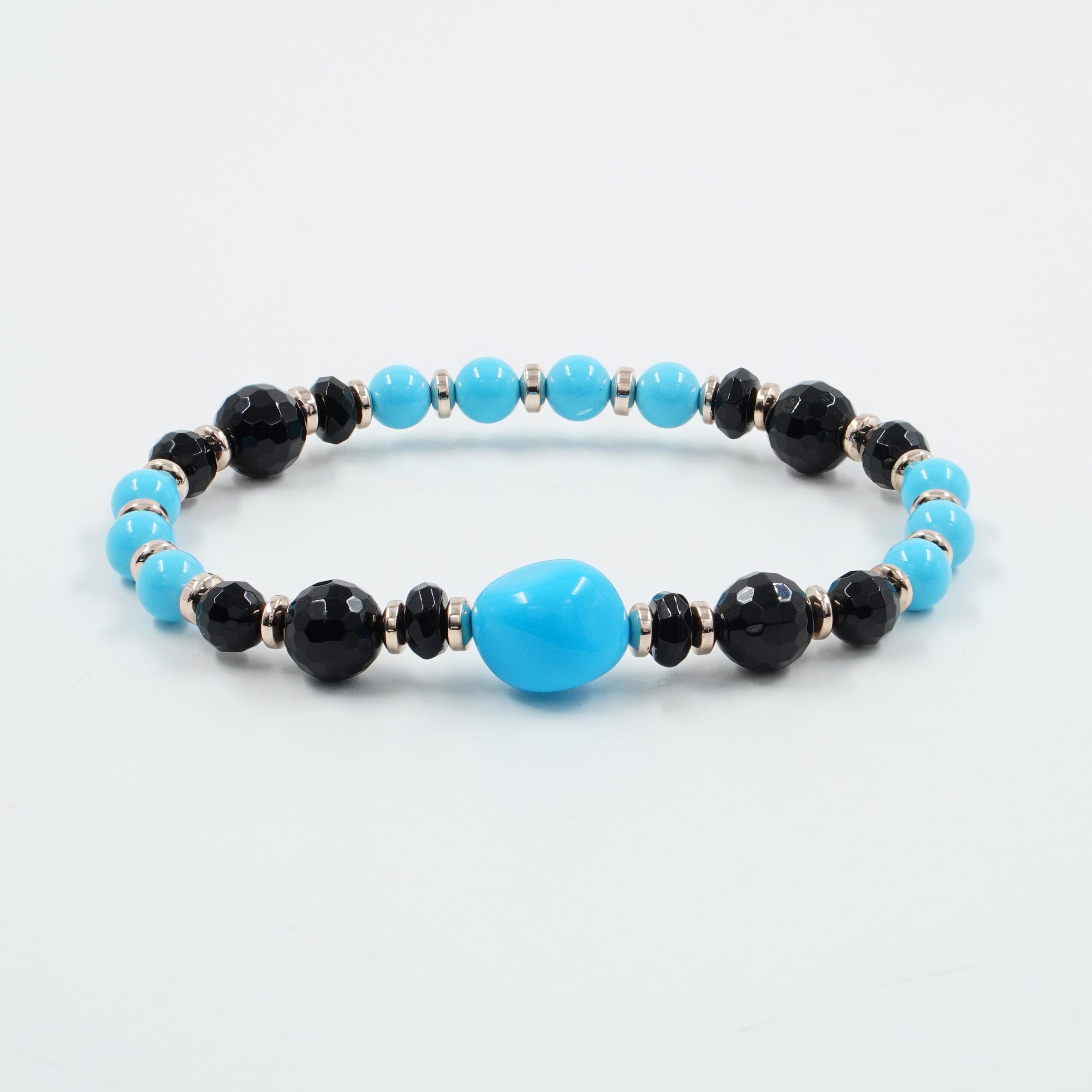 Bracciale Elastico con pasta di turchese, agata nera, ematite