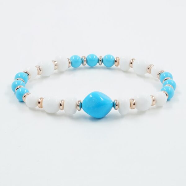Bracciale Elastico con pasta di turchese, agata bianca, ematite