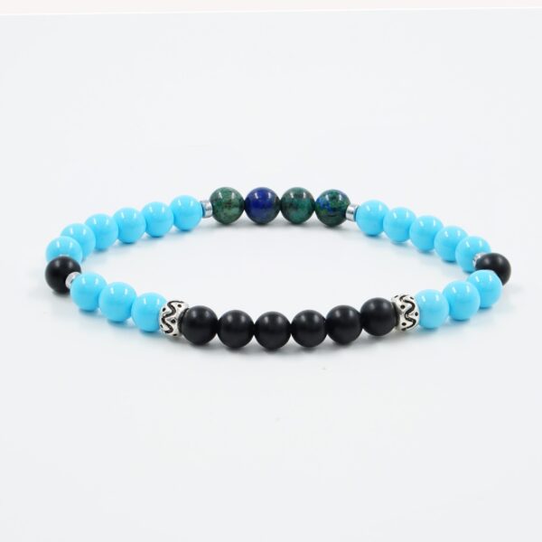 Elastic Bracelet with recon turquoise, azurite, black agate, hematite, sterling silver element