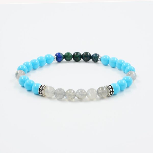 Elastic Bracelet with recon turquoise, azurite, labradorite, hematite, sterling silver element