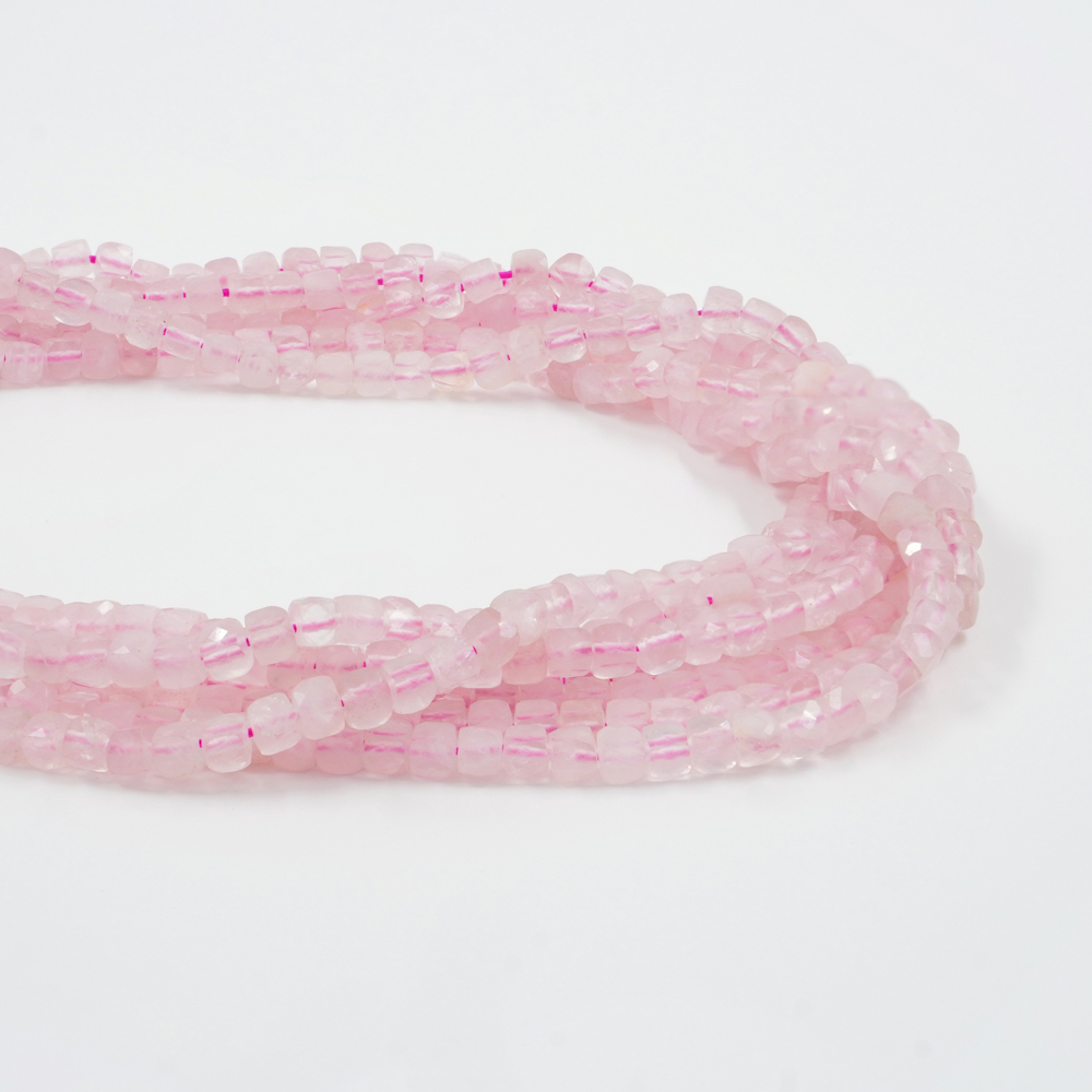Pink Quartz strands faceted dice shape size 4mm