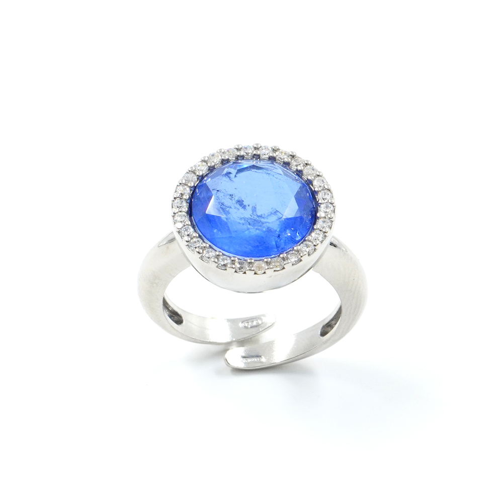 Anello in argento 925 con zirconi e cristallo colore zaffiro – Platinato - immagine 2
