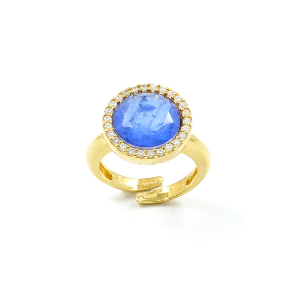 Anello in argento 925 con zirconi e cristallo colore zaffiro – Dorato - immagine 2