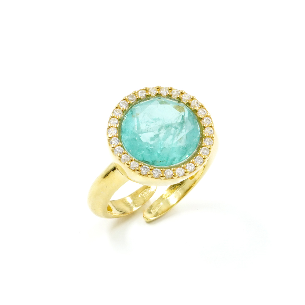 Anello in argento 925 con zirconi e cristallo colore verde – Dorato