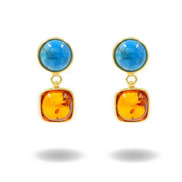 Sterling Silver Earrings with apatite, amber – Golden Color