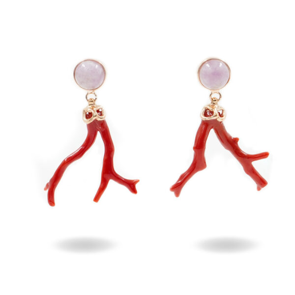 Sterling Silver Earrings with kunzite, coral branch – Rose Color