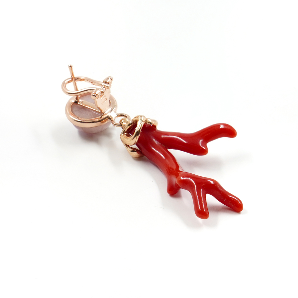 Orecchini in argento 925 con kunzite, ramo di corallo – Rosato - immagine 3