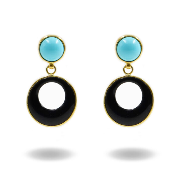 Sterling Silver Earrings with recon turquoise, black agate – Golden Color