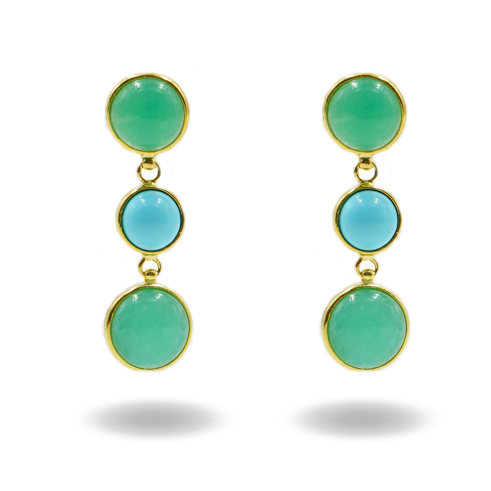 Orecchini in argento 925 con quarzo spugna verde, pasta di turchese – Dorato