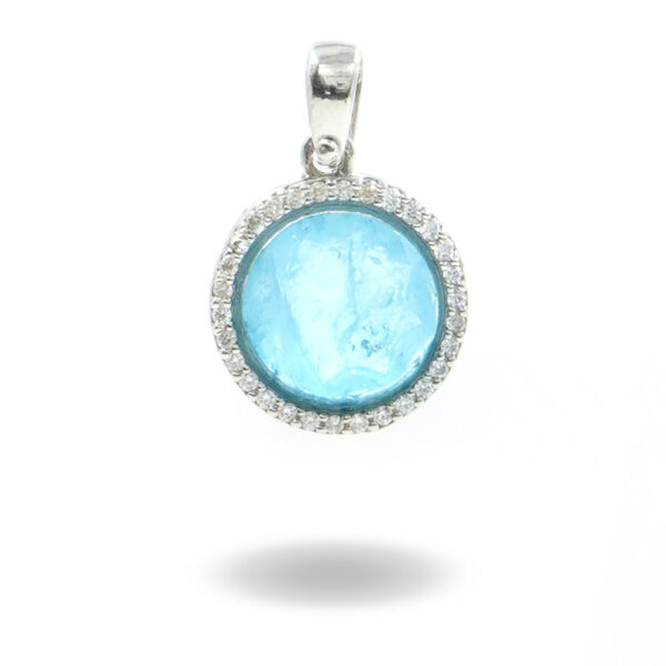 Sterling silver pendant with zircons and crystal aquamarine color – Platinum Color