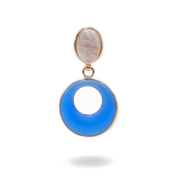 Sterling Silver Pendant with white moonstone, blue agate – Rose Color