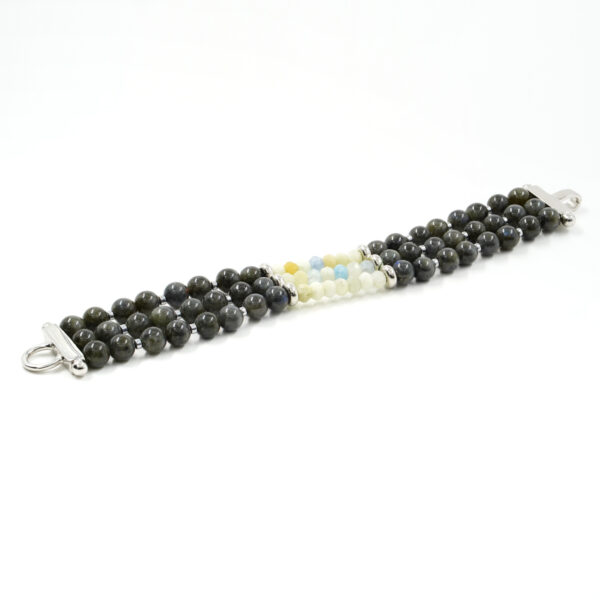 Multistrand Bracelet with labradorite, aquamarine, sterling silver clasp – Rhodium Color