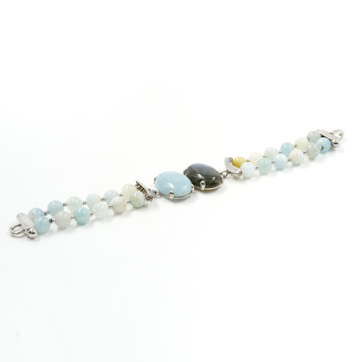 Bracciale Multifilo con acquamarina, labradorite, chiusura in argento 925 – Platinato
