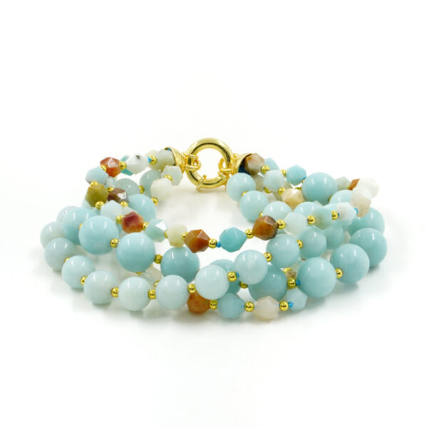 Multistrand Bracelet with amazonte, hematite, sterling silver clasp – Golden Color