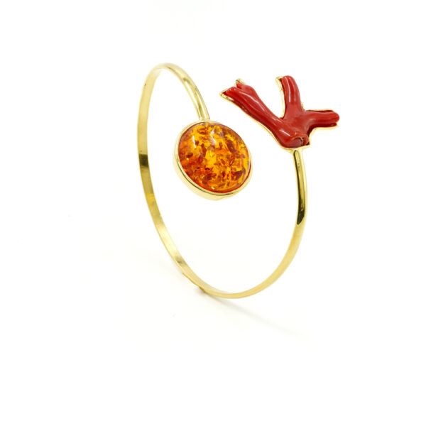 Sterling silver bracelet with amber, coral branch – Golden Color