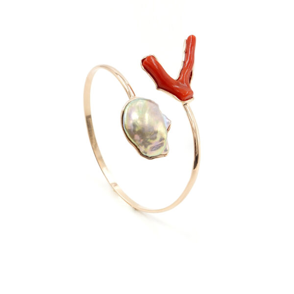 Sterling silver bracelet with natural color pearl, coral branch – Rose Color