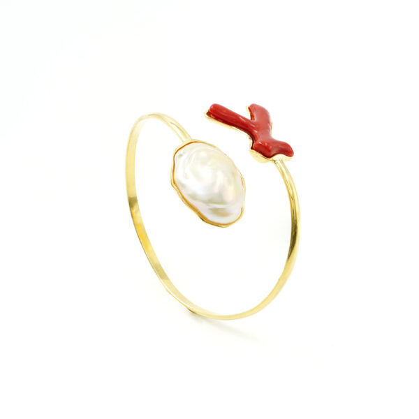 Sterling silver bracelet with natural color pearl, coral branch – Golden Color