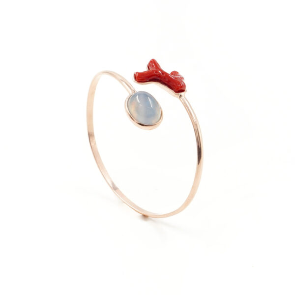 Sterling silver bracelet with aquamarine, coral branch – Rose Color