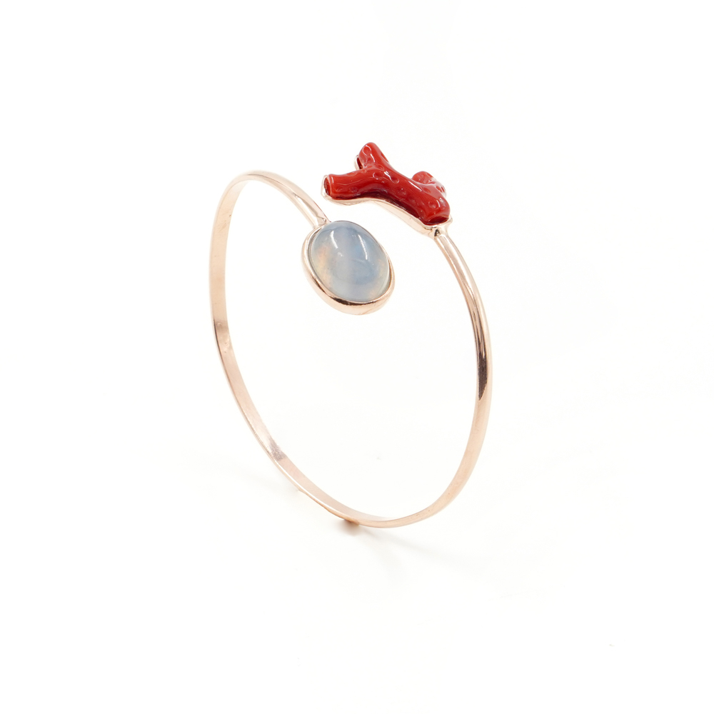 Bracciale rigido in argento 925 con acquamarina, ramo corallo – Rosato