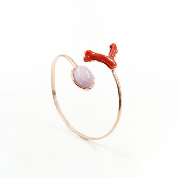 Sterling silver bracelet with kunzite, coral branch – Rose Color