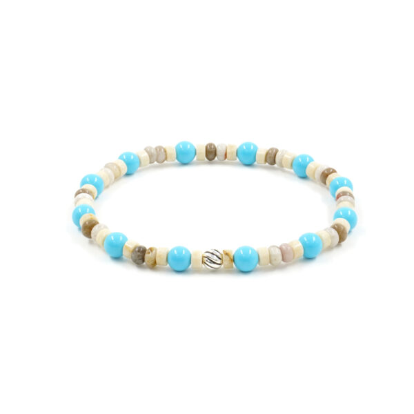 Elastic Bracialet with recon turquoise, astrophilite, fossil jasper, sterling silver element