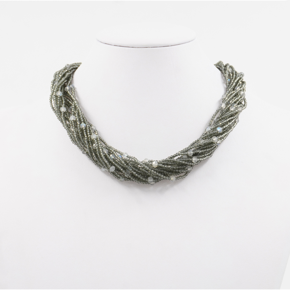 Collana Multifilo con zirconi grigi, labradorite, chiusura in argento 925 – Rodiato - immagine 2