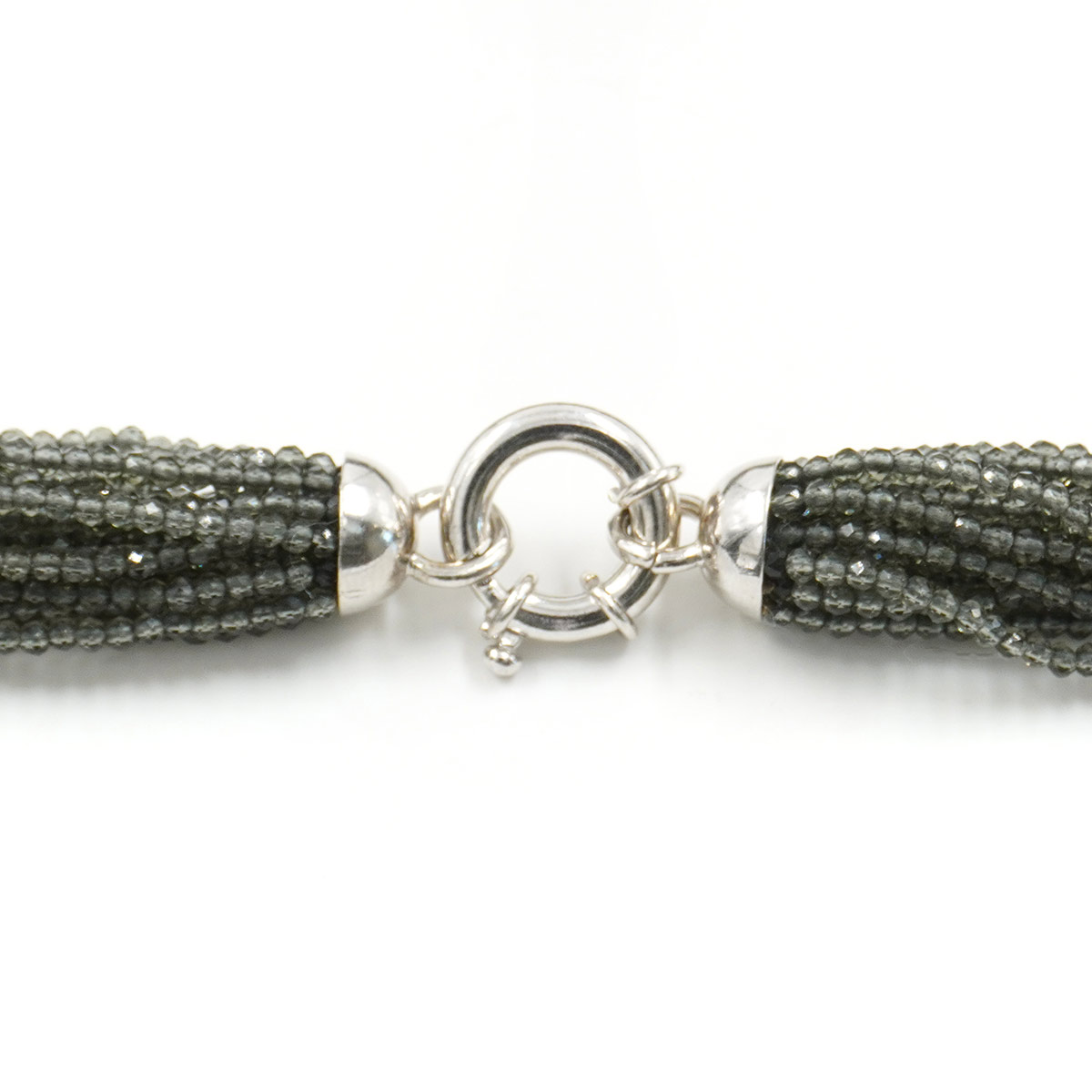 Collana Multifilo con zirconi grigi, labradorite, chiusura in argento 925 – Rodiato - immagine 3