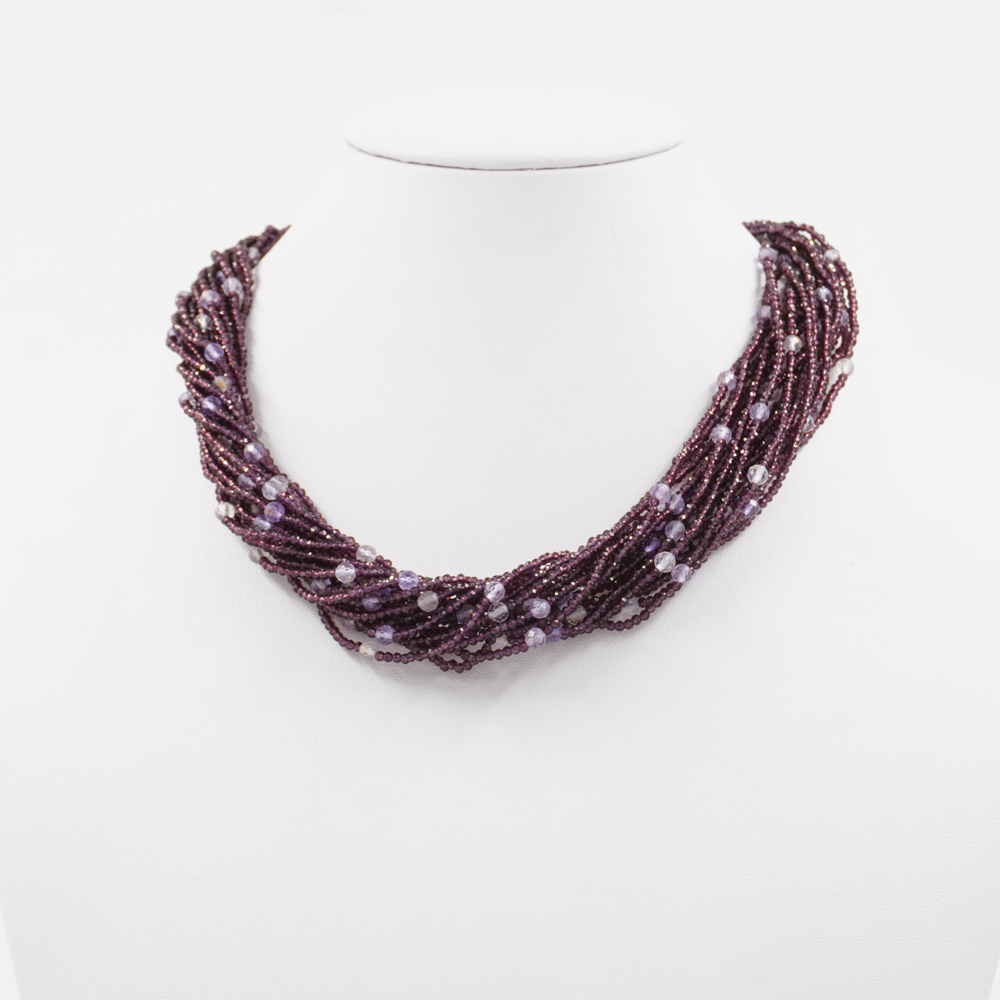 Collana Multifilo con zirconi viola, ametista, chiusura in argento 925 – Rodiato