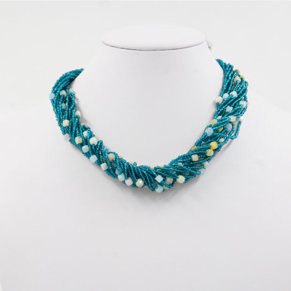 Multistrand Necklace with light blue zircons, aquamarine, sterling silver clasp – Rhodium Color