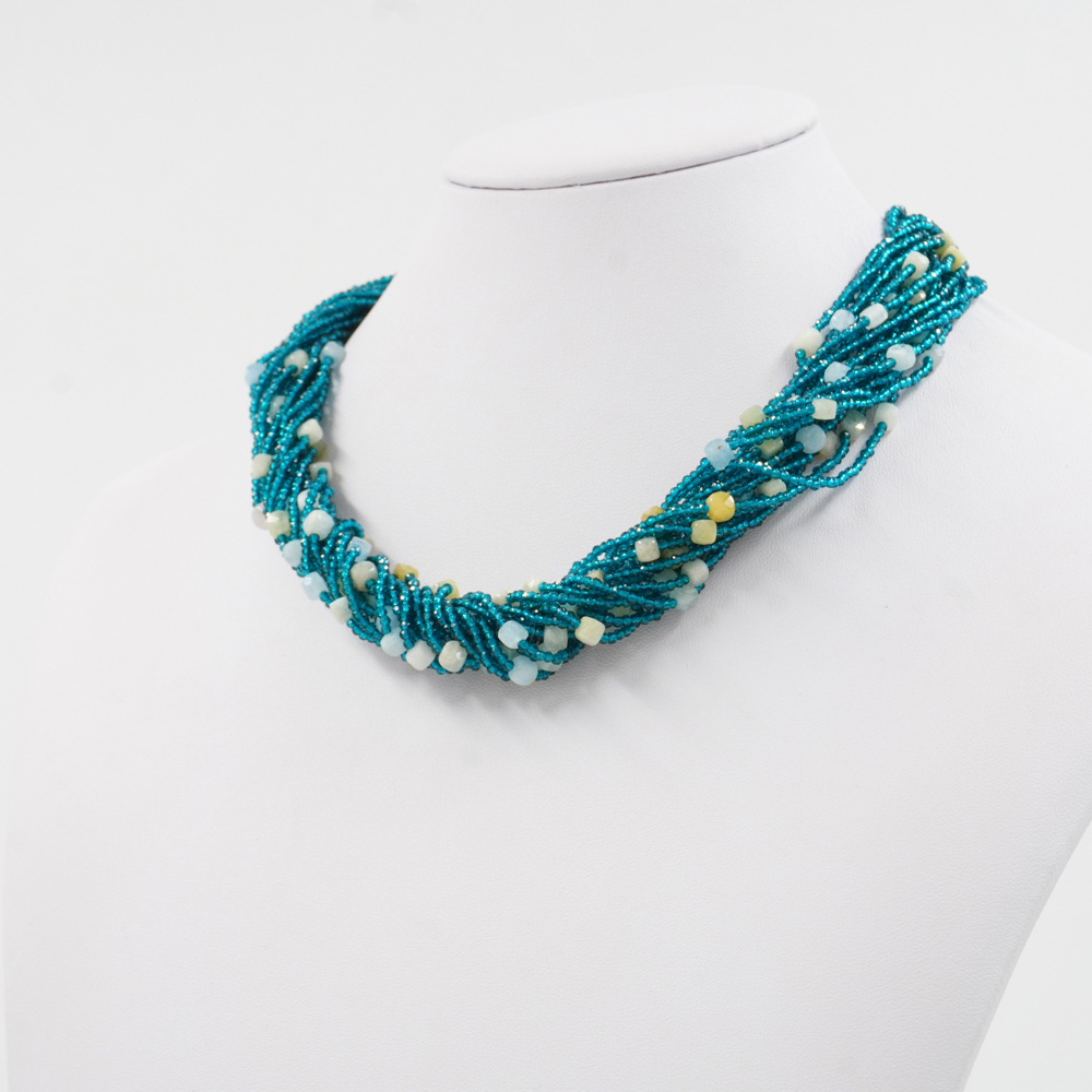 Collana Multifilo con zirconi azzurri, acquamarina, chiusura in argento 925 – Rodiato - immagine 2