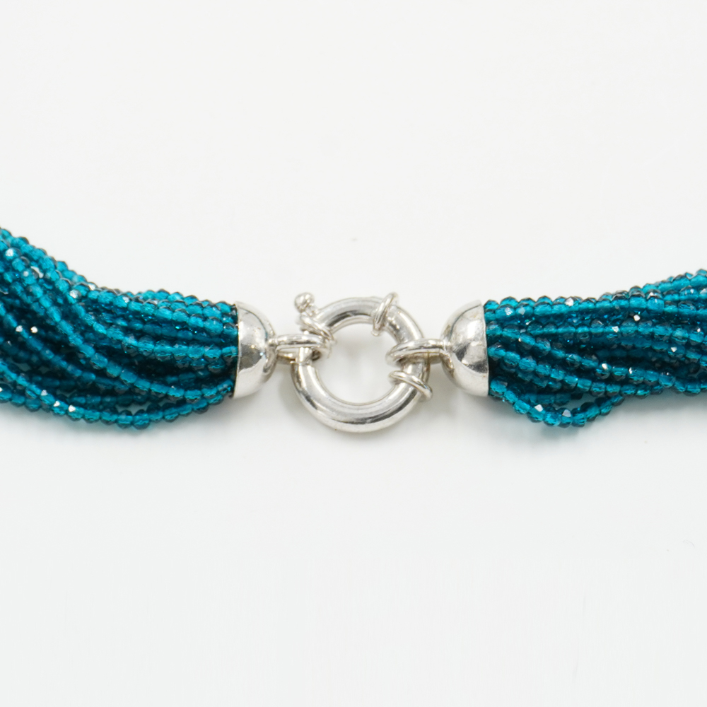 Collana Multifilo con zirconi azzurri, acquamarina, chiusura in argento 925 – Rodiato - immagine 3