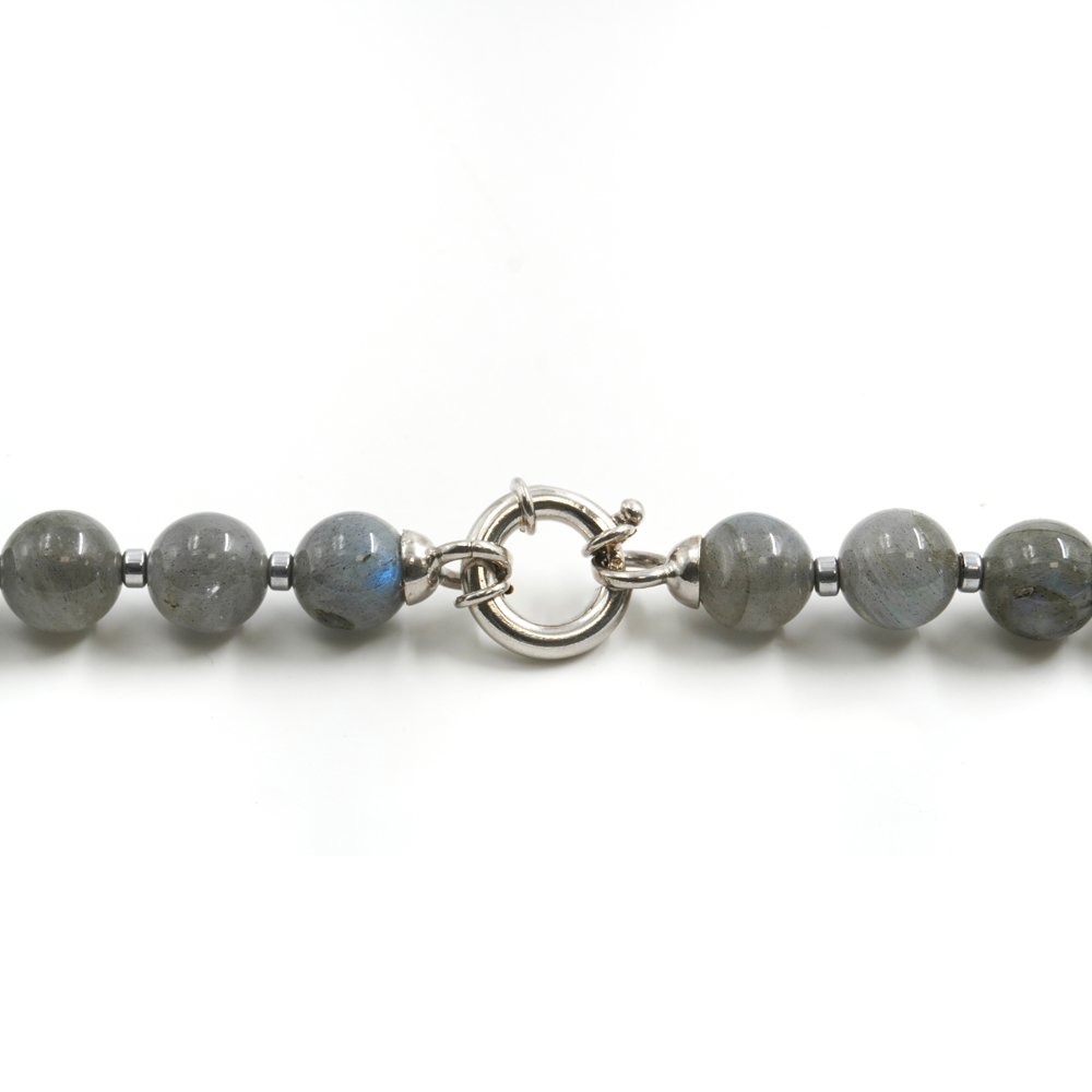 Collana Multifilo con labradorite, acquamarina, ematite, chiusura in argento 925 – Rodiato - immagine 3