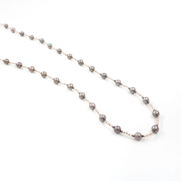 Necklace with hematite, pearl, sterling silver clasp – Rhodium Color