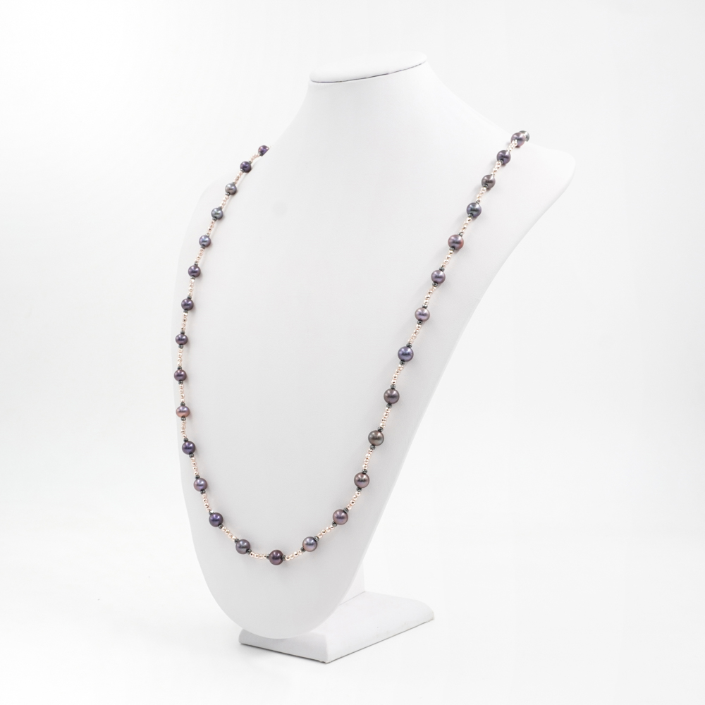 Collana con ematite, perla, chiusura in argento 925 – Rodiato - immagine 2