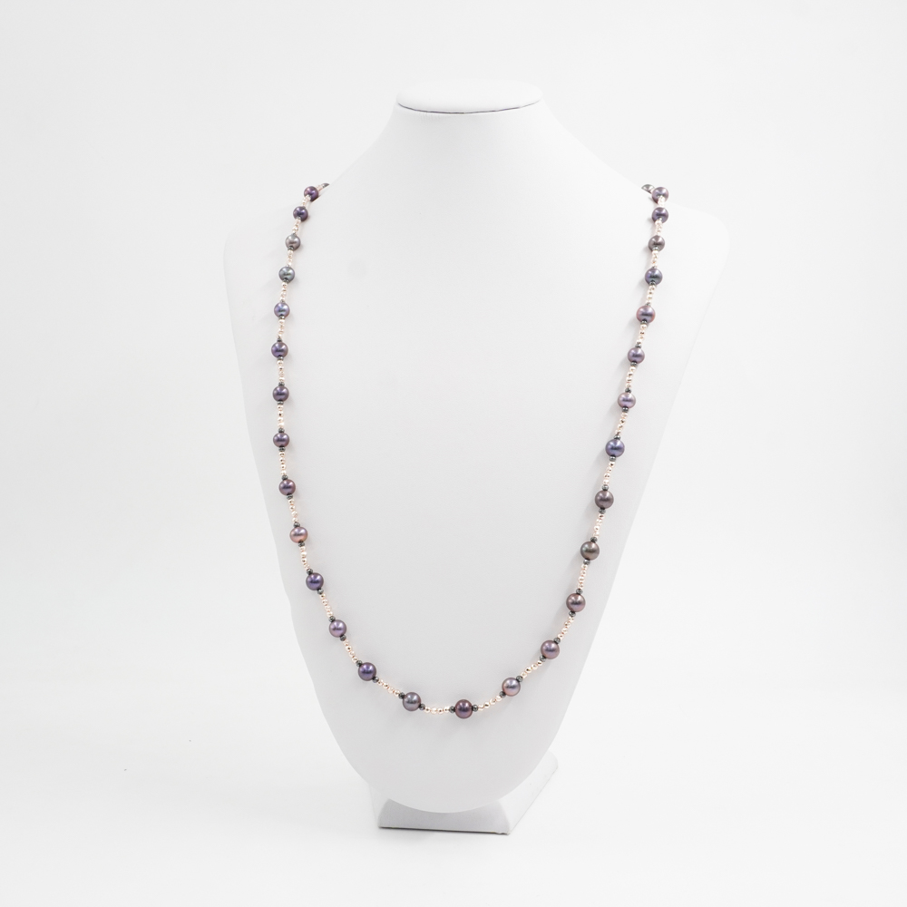 Collana con ematite, perla, chiusura in argento 925 – Rodiato - immagine 3