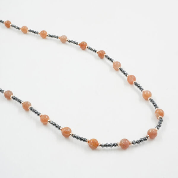 Necklace with hematite, moonstone, sterling silver clasp – Rhodium Color