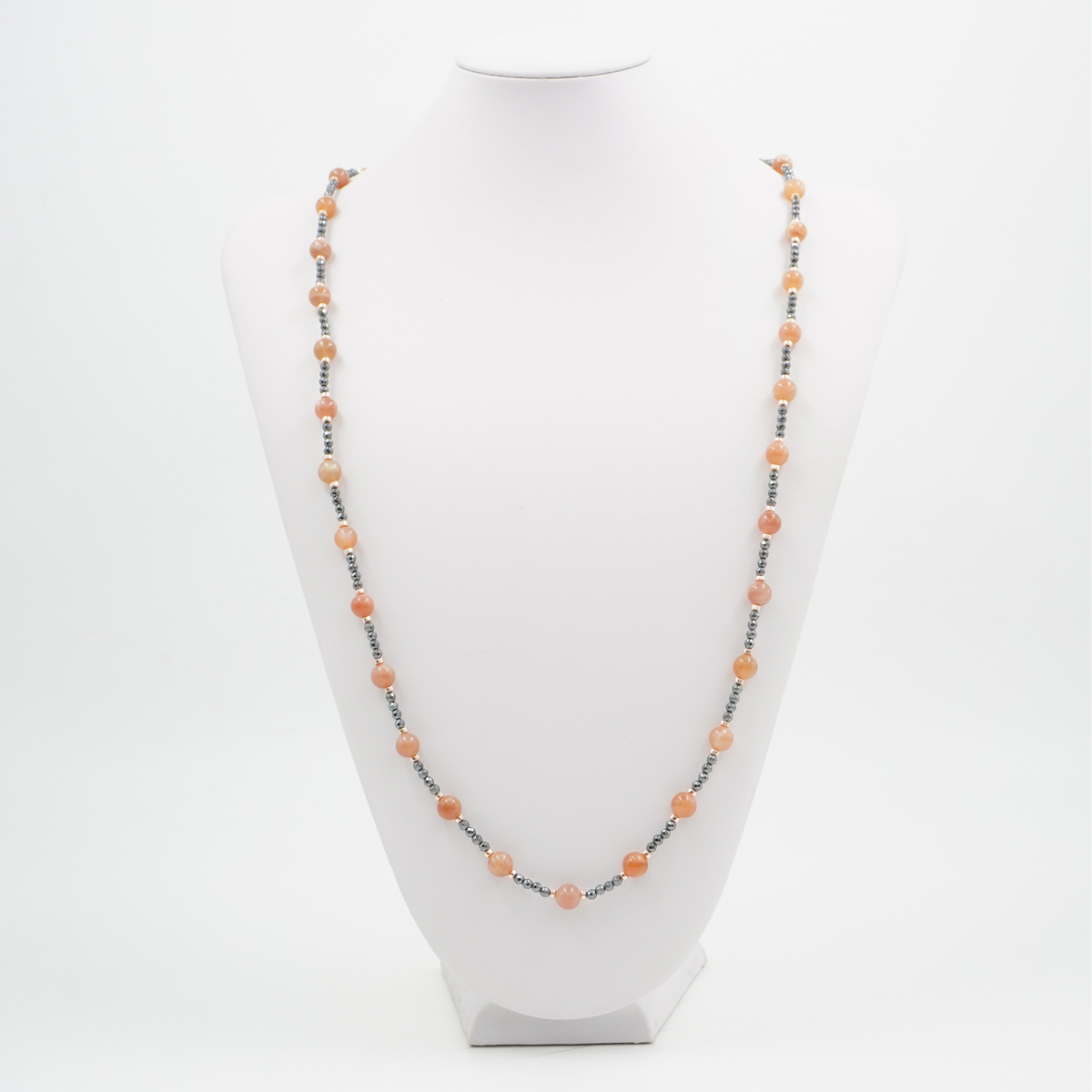 Collana con ematite, pietra di Luna, chiusura in argento 925 – Rodiato - immagine 3