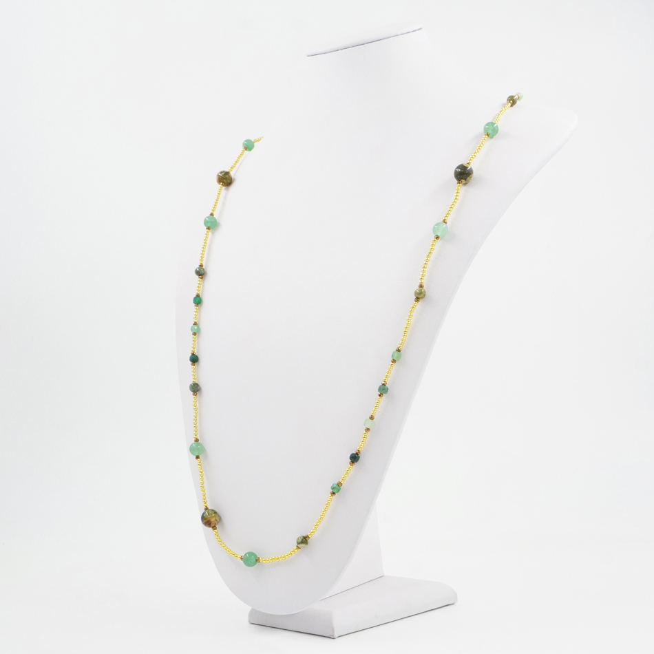 Collana con ematite, riolite, avventurina, chiusura in argento 925 – Dorato - immagine 2