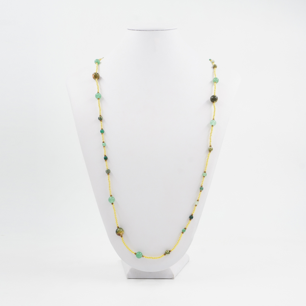 Collana con ematite, riolite, avventurina, chiusura in argento 925 – Dorato - immagine 3