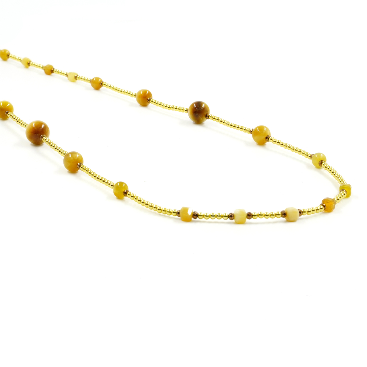 Collana con ematite, occhio di tigre dorato, chiusura in argento 925 – Dorato
