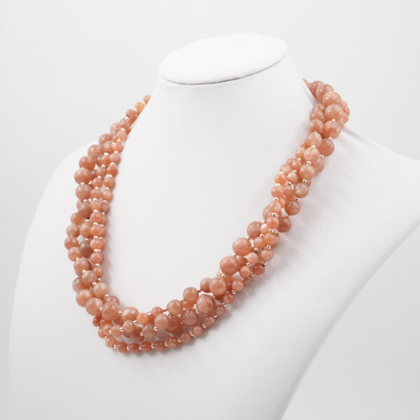 Multistrand Necklace with moonstone, hematite, sterling silver clasp – Rose Color
