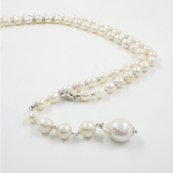 Necklace with pearl, hematite, sterling silver clasp – Rhodium Color