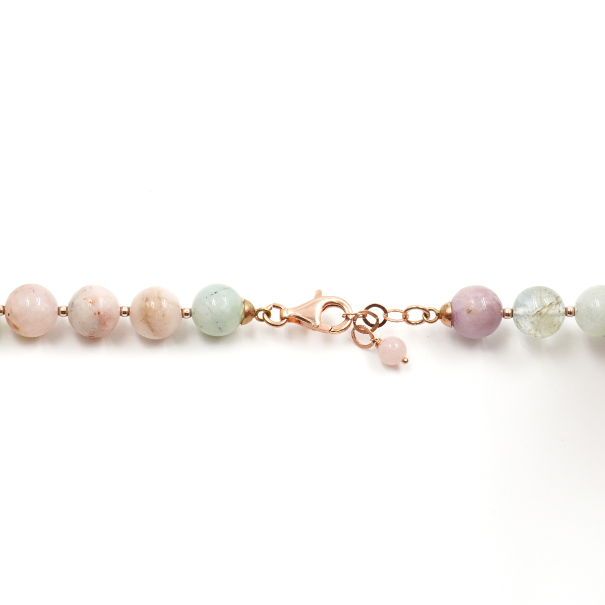 Collana con berillo, perla, amazzonite, ematite, chiusura in argento 925 – Rosato - immagine 4