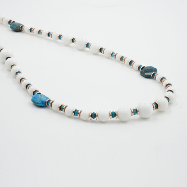 Necklace with white agate, apatite hematite, sterling silver clasp – Rose Color