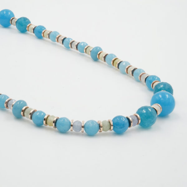 Necklace with light blue sponge quartz, aquamarine, hematite, sterling silver clasp – Rose Color